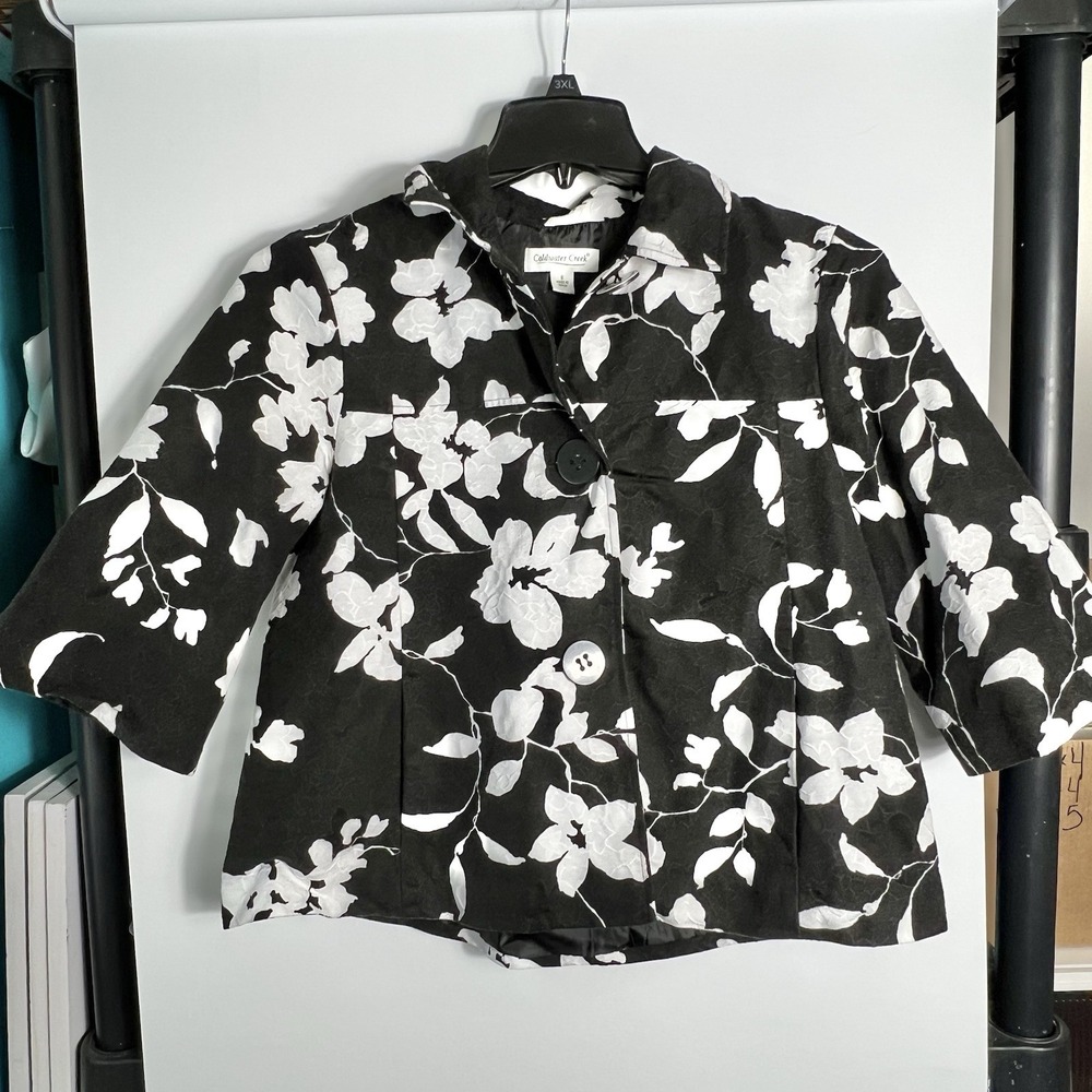 Coldwater Creek Women's Size 6 Black White‎ Floral Button Front Short Jacket